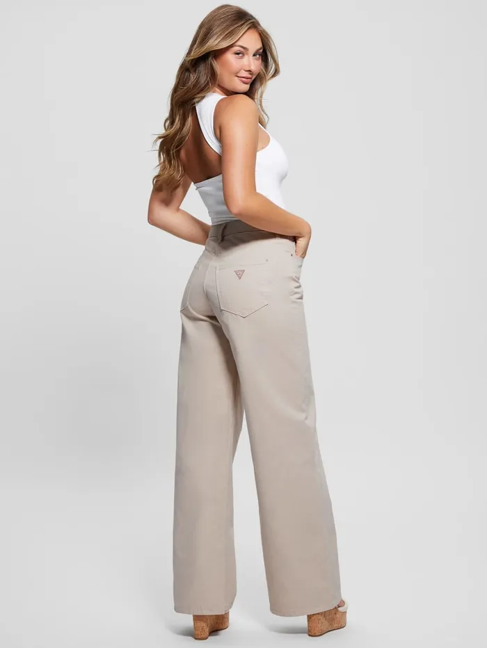 GUESS Jeans and Denim Bellflower Twisted Leg Twill Pants Beige 8211 Women