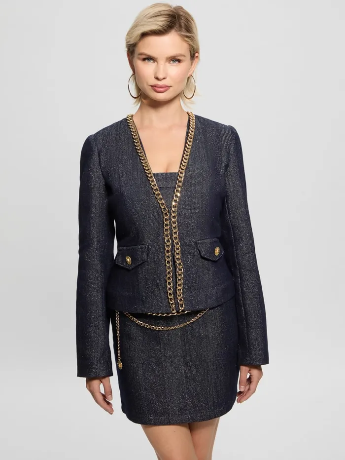 GUESS Jeans and Denim Chana Shimmer Denim Jacket Blue 8211 Women