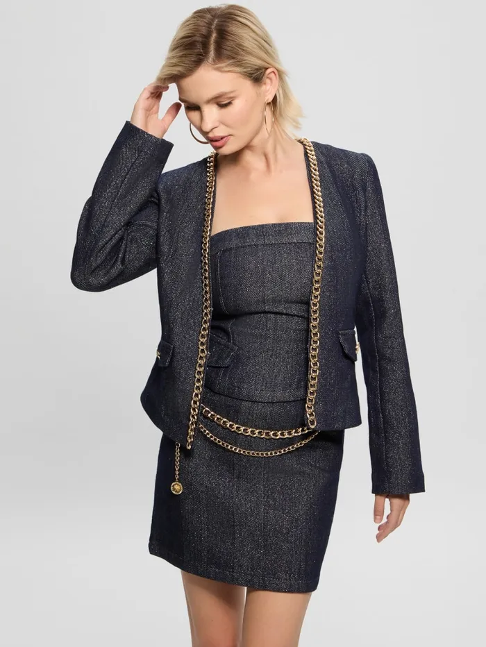 GUESS Jeans and Denim Chana Shimmer Denim Jacket Blue 8211 Women