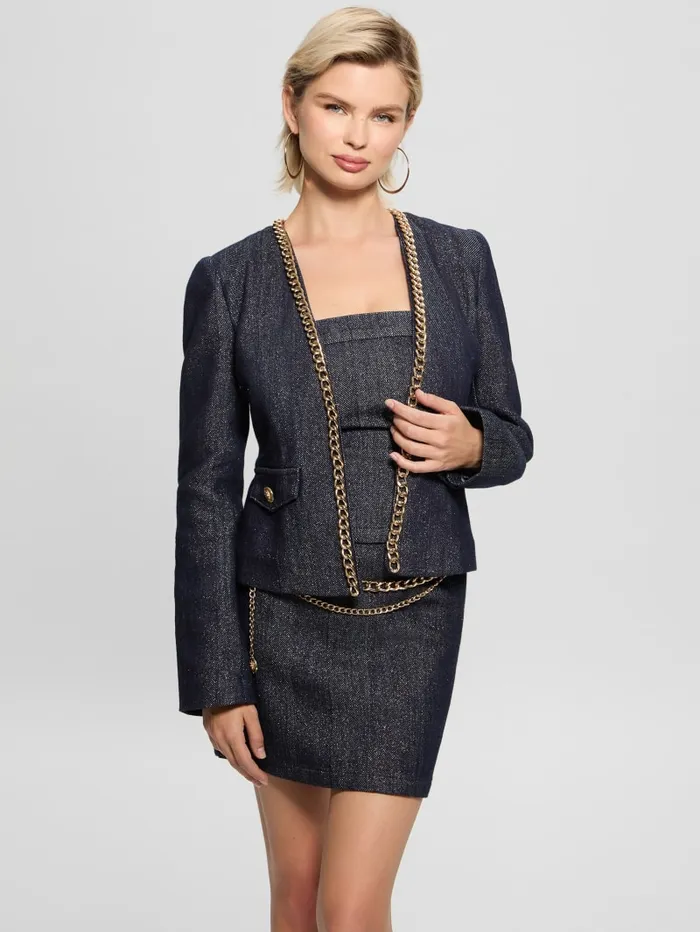 GUESS Jeans and Denim Chana Shimmer Denim Jacket Blue 8211 Women