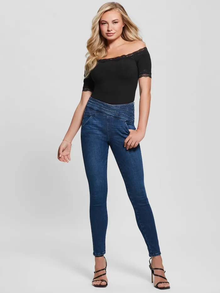 GUESS Jeans and Denim Eco Sculy Pleated Waist Skinny Jeans Blue 8211 Women