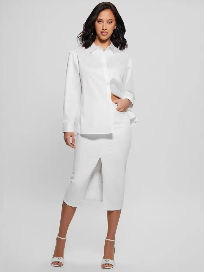 GUESS Jeans and Denim Mila Denim Midi Skirt White 8211 Women