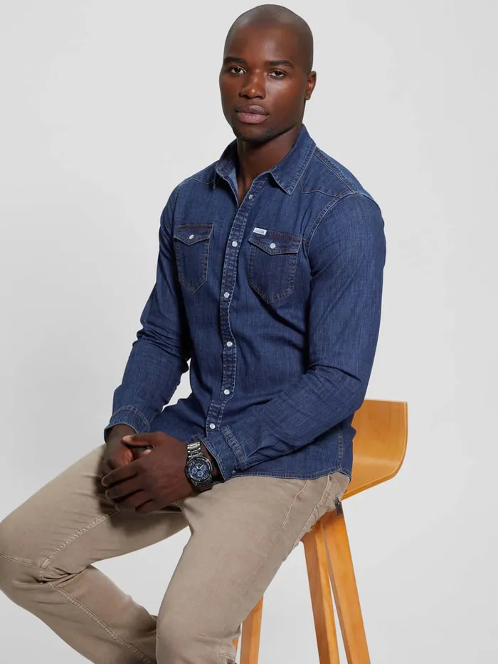 GUESS Jeans and Denim Truckee Denim Shirt Blue 8211 Men