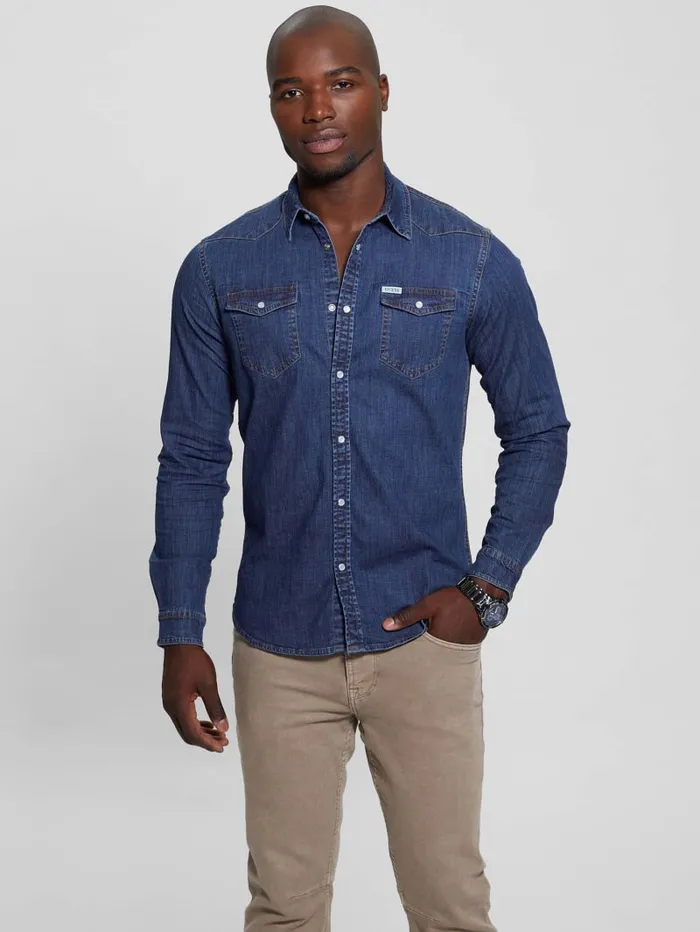 GUESS Jeans and Denim Truckee Denim Shirt Blue 8211 Men