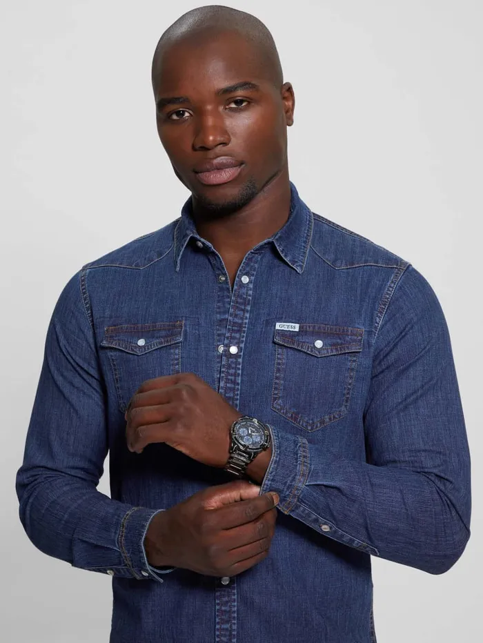 GUESS Jeans and Denim Truckee Denim Shirt Blue 8211 Men