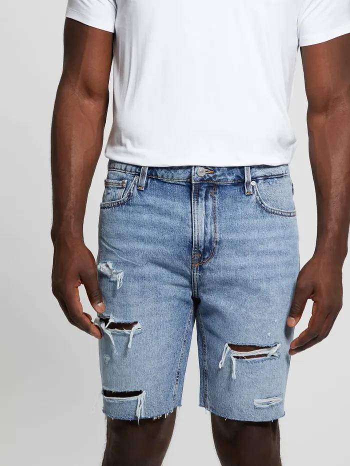 GUESS Jeans and Denim Wyatt Distressed Denim Shorts Blue 8211 Men