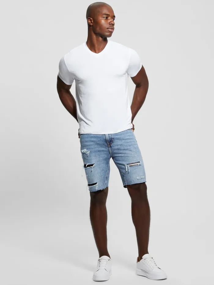 GUESS Jeans and Denim Wyatt Distressed Denim Shorts Blue 8211 Men