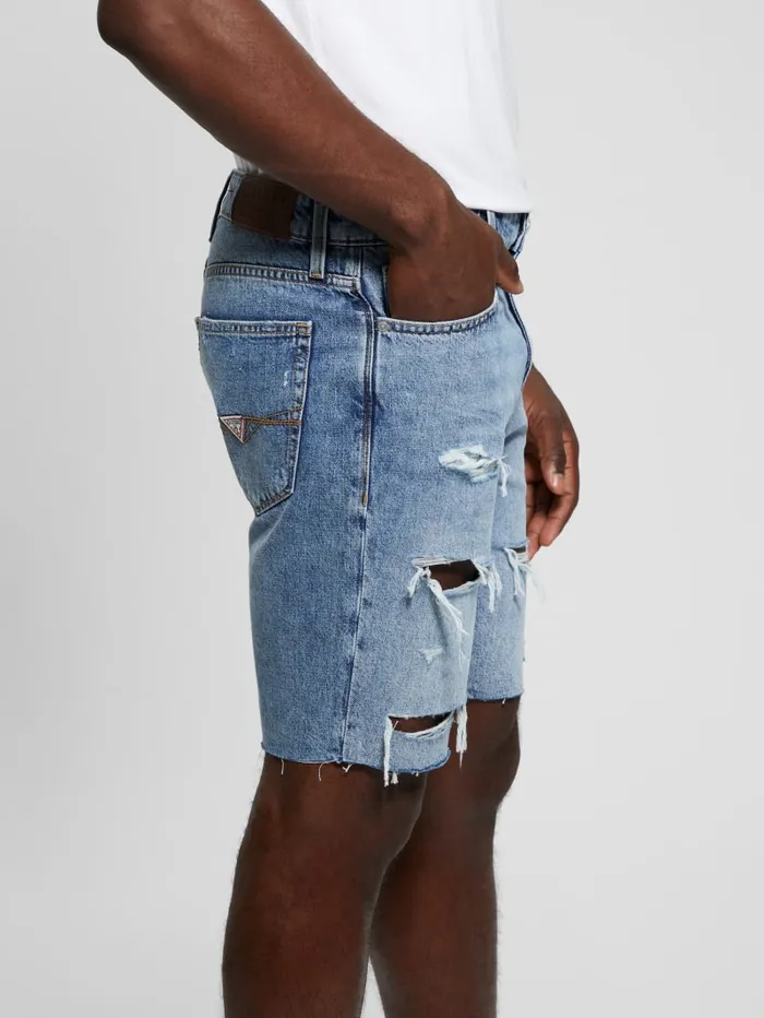 GUESS Jeans and Denim Wyatt Distressed Denim Shorts Blue 8211 Men