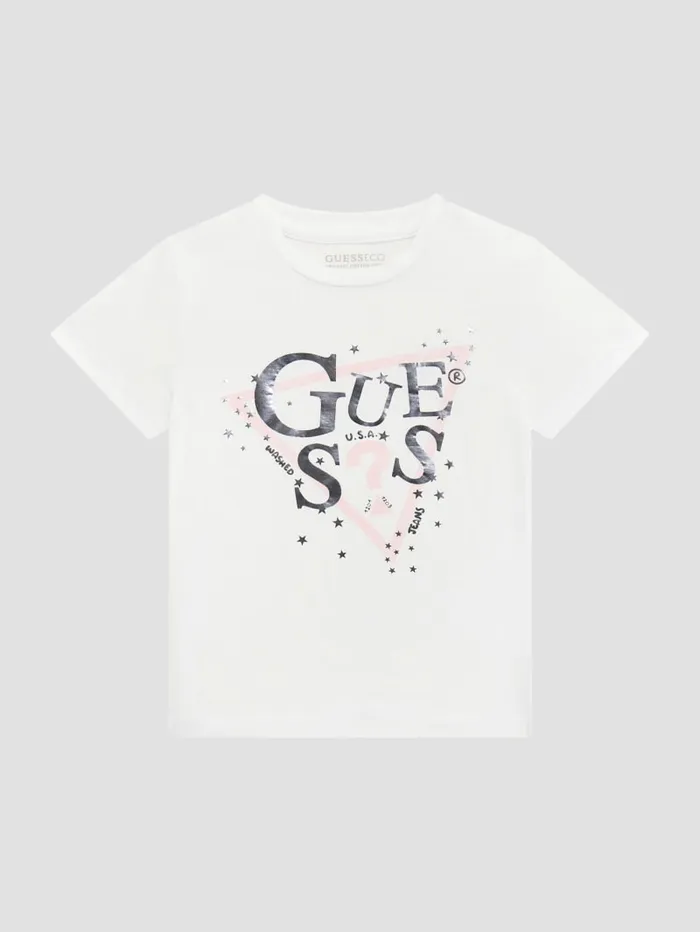 GUESS Little Girl 2 7 Eco Signature Triangle Tee 3M7 White 8211 Kids