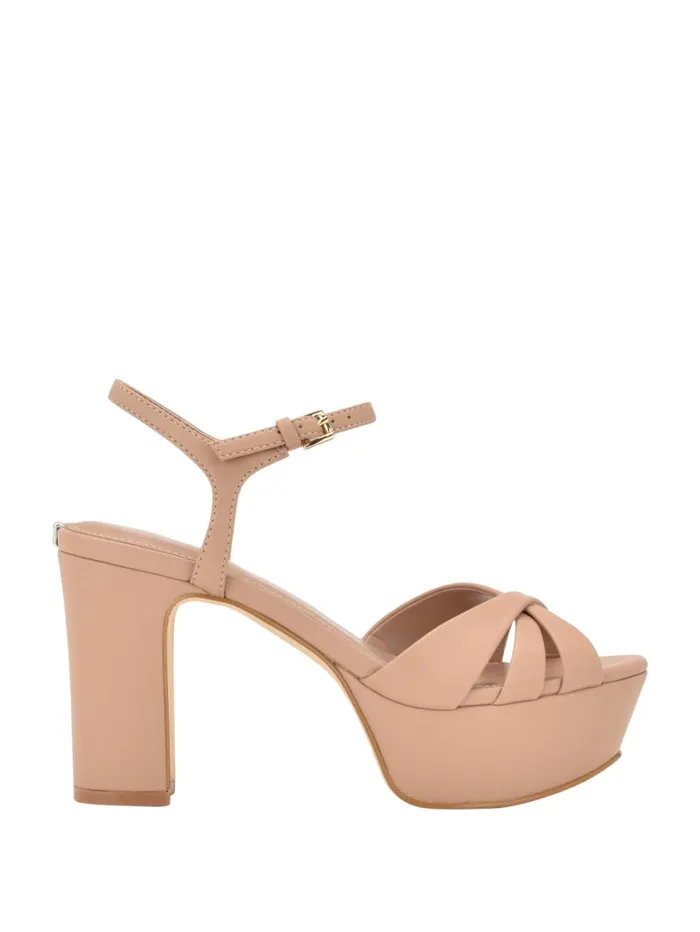 GUESS Sale Haylo Crisscross Platform Block Heels Silver 8211 Women