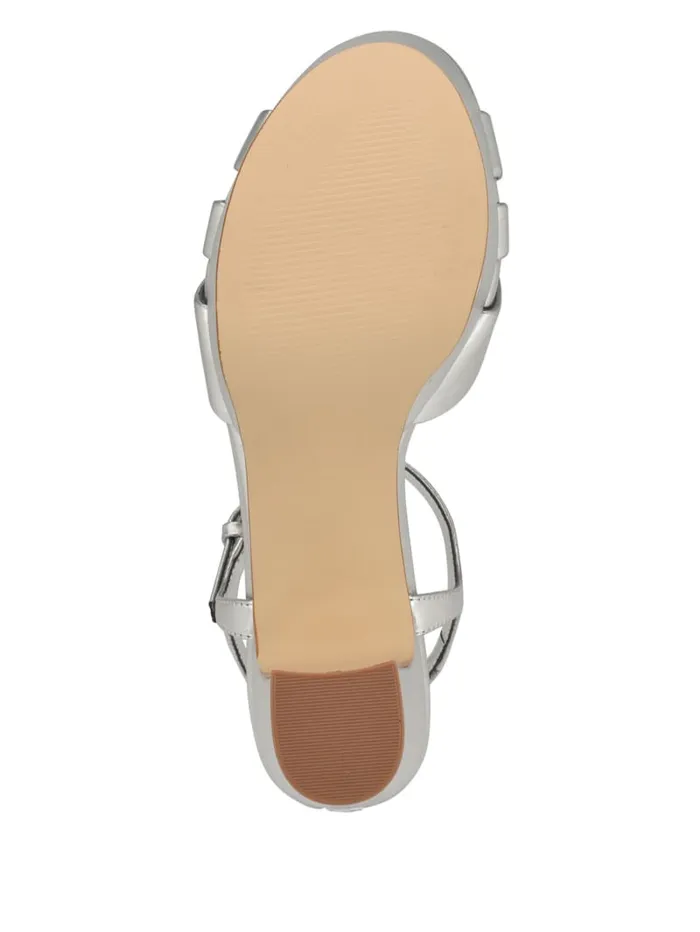 GUESS Sale Haylo Crisscross Platform Block Heels Silver 8211 Women