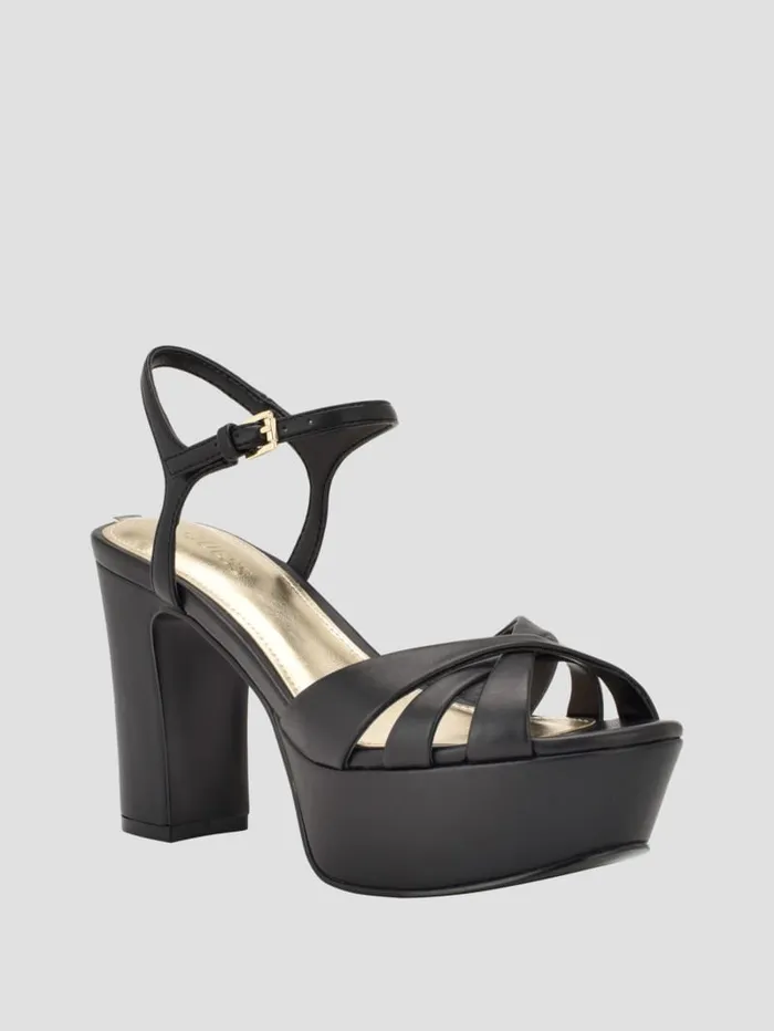 GUESS Sale Haylo Crisscross Platform Block Heels Silver 8211 Women