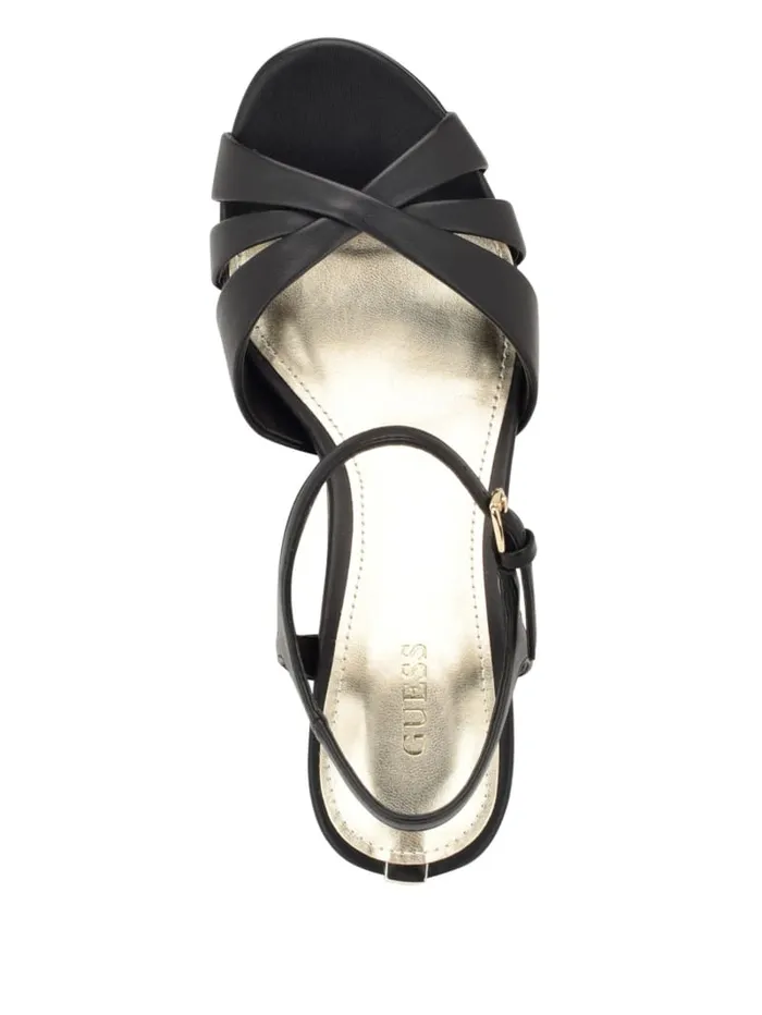GUESS Sale Haylo Crisscross Platform Block Heels Silver 8211 Women