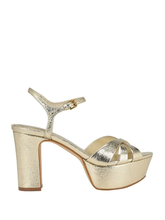 GUESS Sale Haylo Crisscross Platform Block Heels Silver 8211 Women
