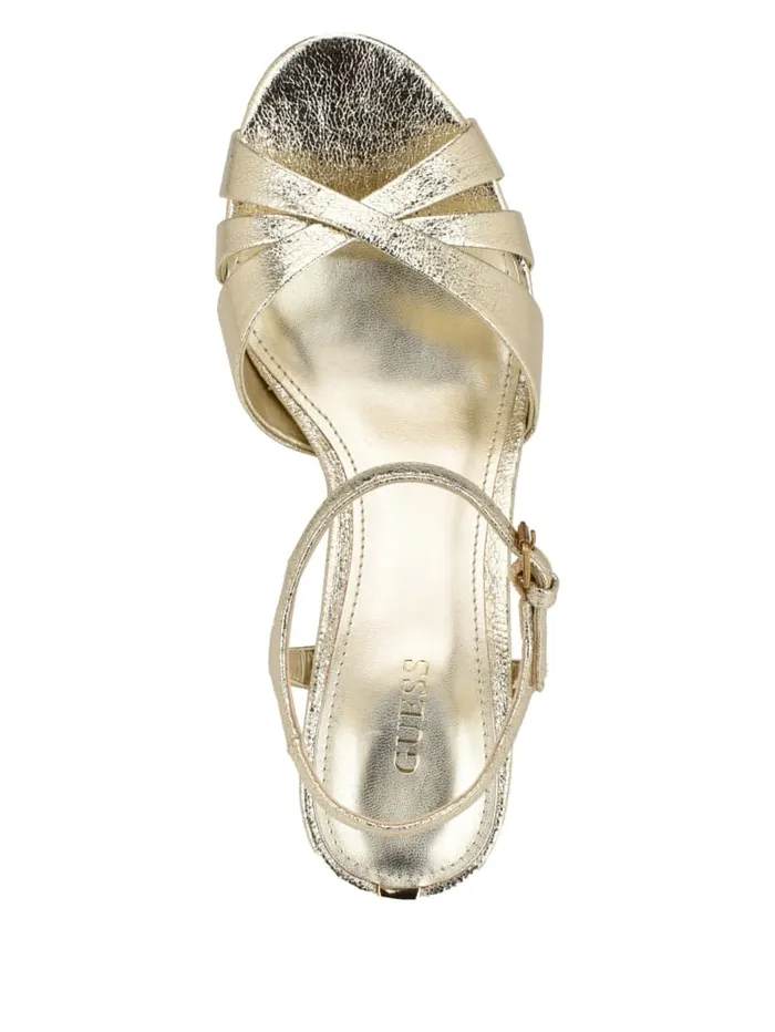 GUESS Sale Haylo Crisscross Platform Block Heels Silver 8211 Women