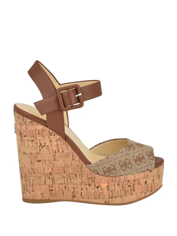 GUESS Sale Lyrica Linen Wedges Brown 8211 Women