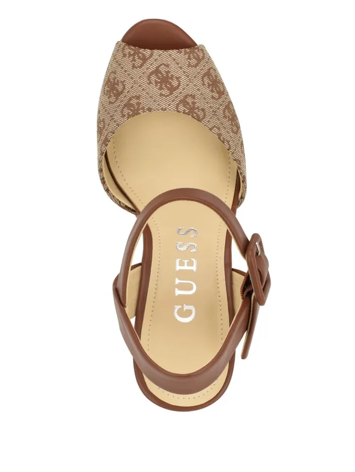 GUESS Sale Lyrica Linen Wedges Brown 8211 Women
