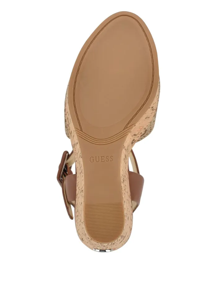 GUESS Sale Lyrica Linen Wedges Brown 8211 Women