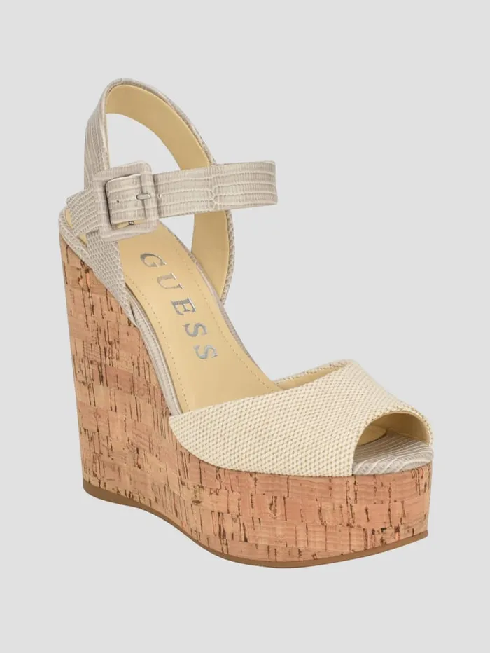 GUESS Sale Lyrica Linen Wedges Brown 8211 Women