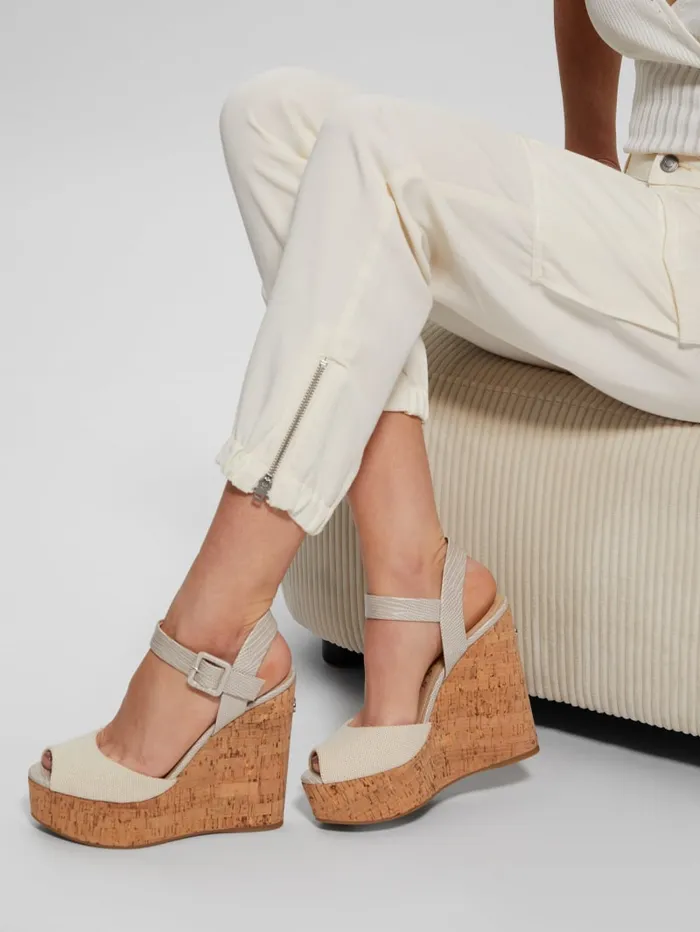 GUESS Sale Lyrica Linen Wedges Brown 8211 Women