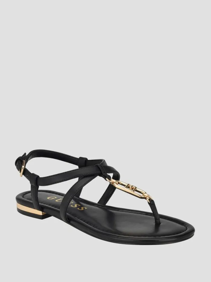GUESS Sale Meaa Chain TStrap Sandals Black 8211 Women