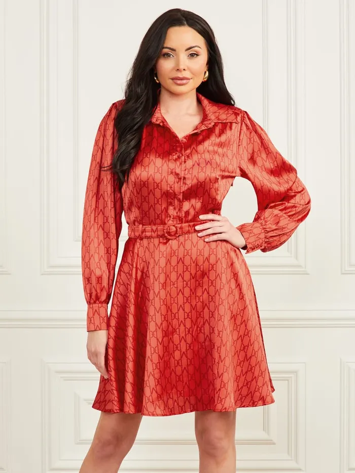 GUESS Sale Monogram Satin Dress Orange 8211 Women