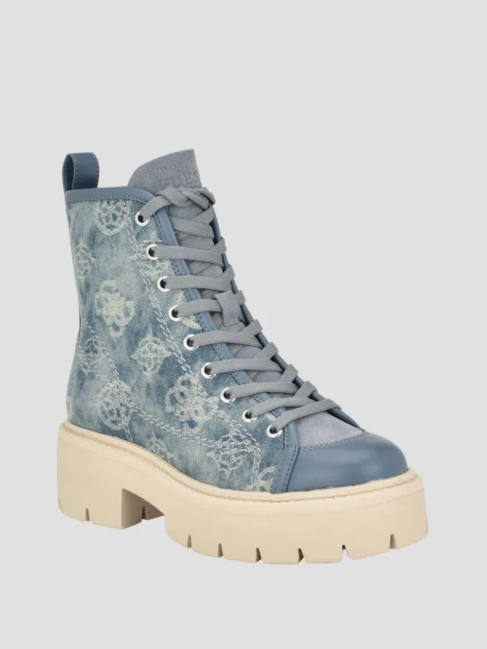 GUESS Sale Shutter Denim Peony Utility Boots Blue 8211 Women