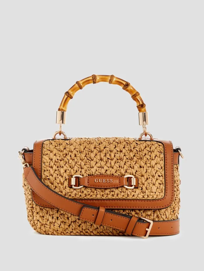 GUESS Sale Siria Straw Top Handle Bag Brown 8211 Women
