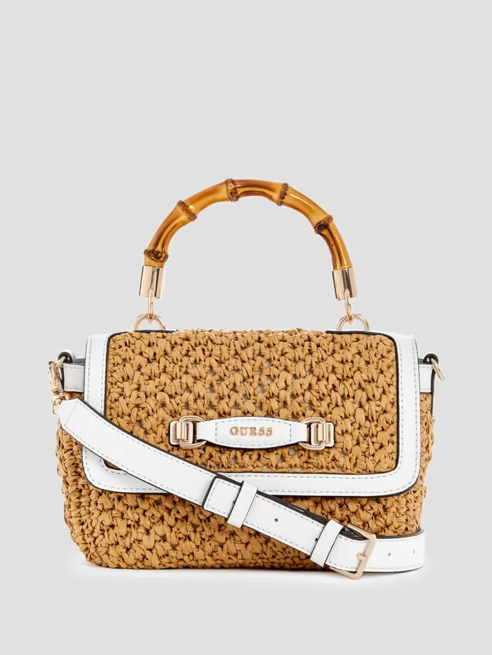 GUESS Sale Siria Straw Top Handle Bag Brown 8211 Women