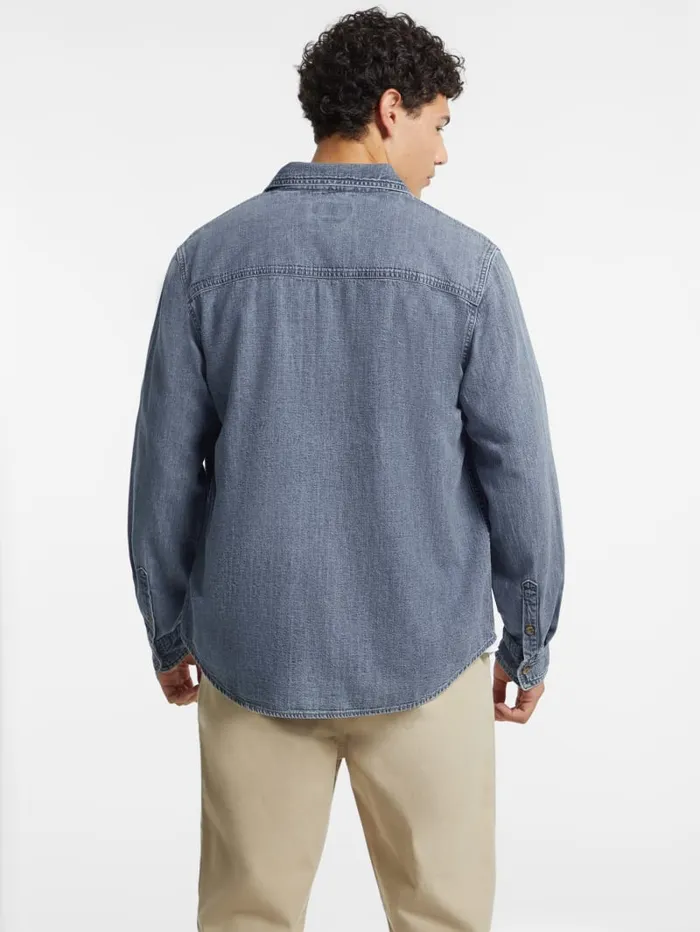 GUESS Shirts Classic LongSleeve Denim Shirt Blue 8211 Men