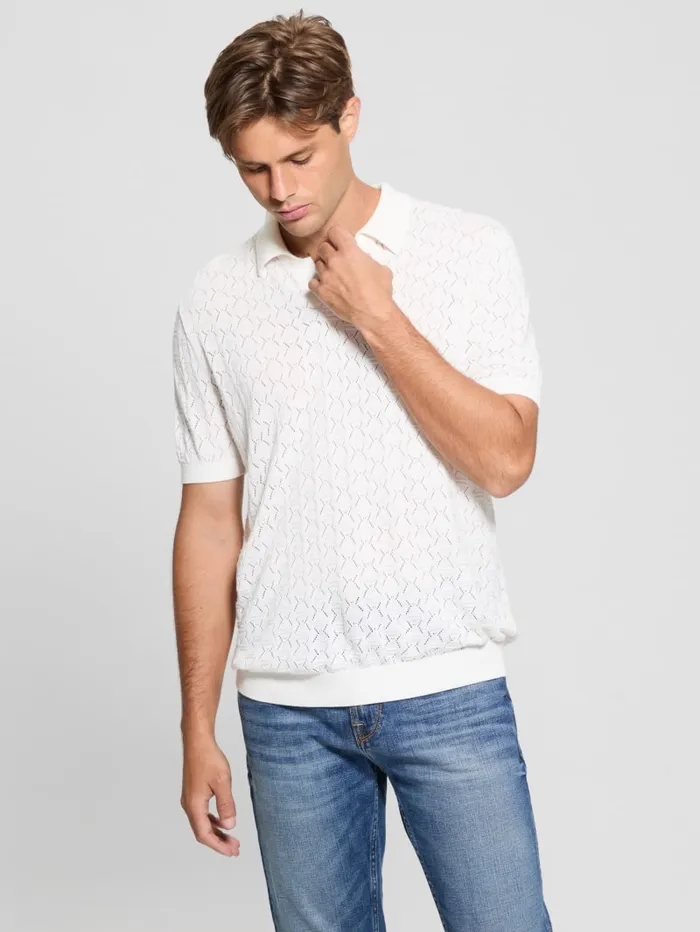 GUESS Shirts Eco Brian Pointelle Polo White 8211 Men