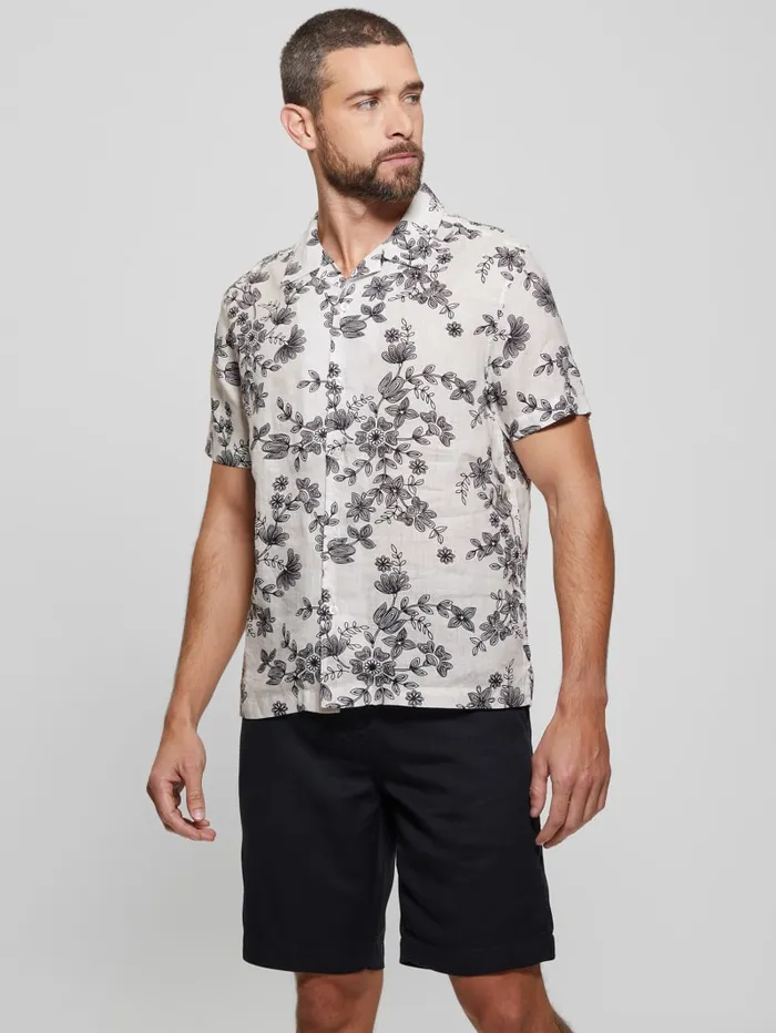 GUESS Shirts Eco Linen Freehand Floral Shirt Blackwhite 8211 Men