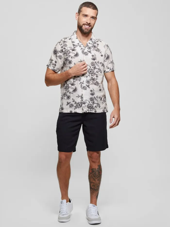 GUESS Shirts Eco Linen Freehand Floral Shirt Blackwhite 8211 Men