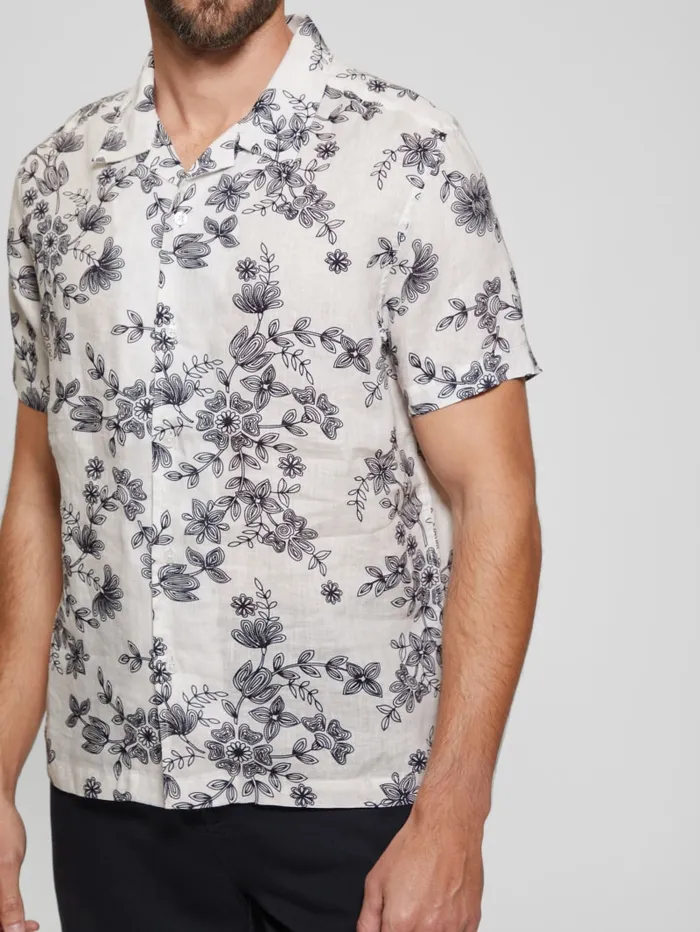 GUESS Shirts Eco Linen Freehand Floral Shirt Blackwhite 8211 Men