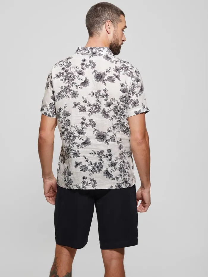 GUESS Shirts Eco Linen Freehand Floral Shirt Blackwhite 8211 Men
