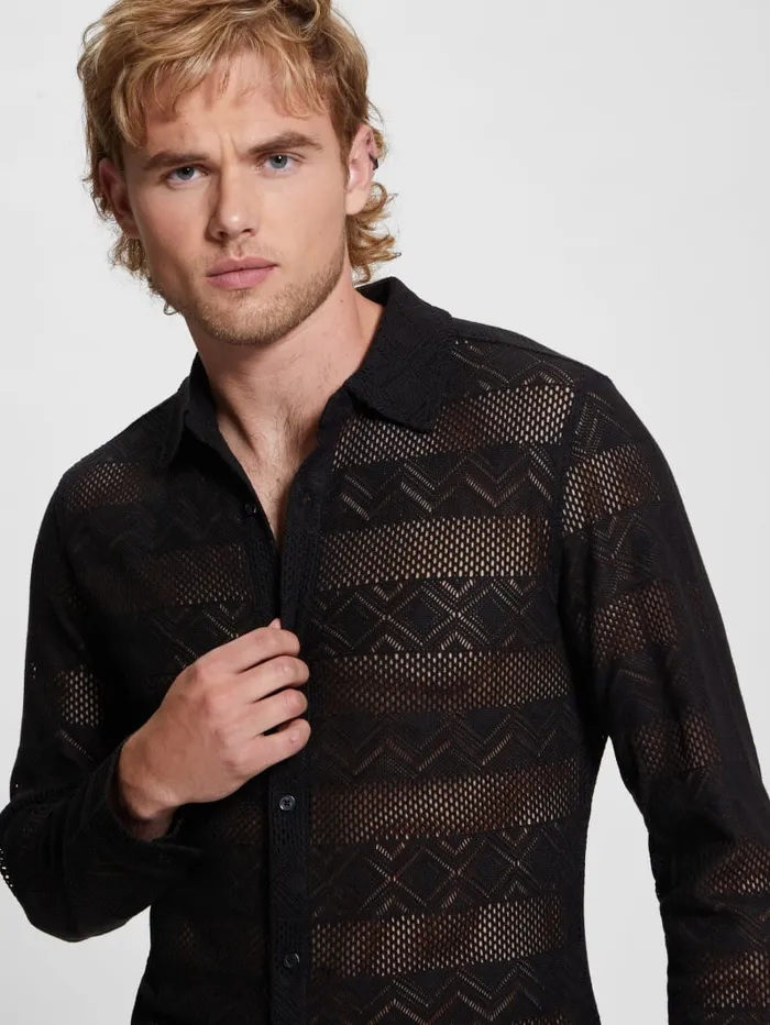 GUESS Shirts Geo Crochet Shirt Black 8211 Men