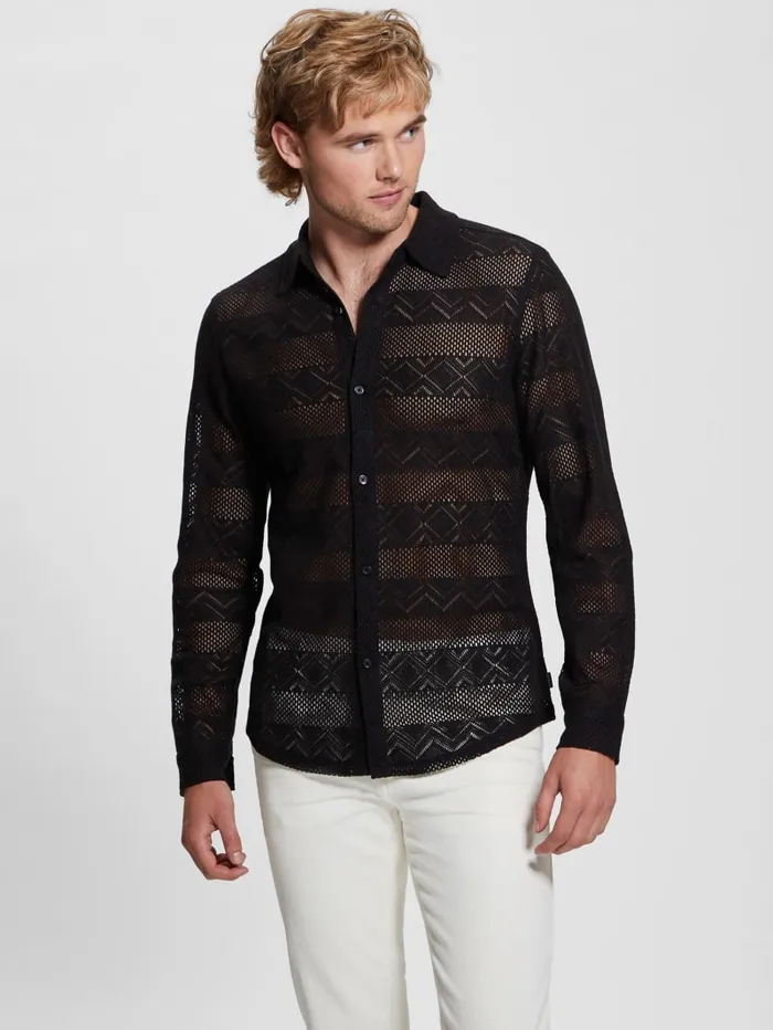 GUESS Shirts Geo Crochet Shirt Black 8211 Men