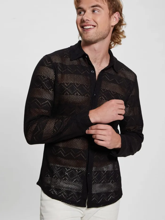 GUESS Shirts Geo Crochet Shirt Black 8211 Men