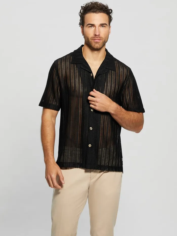 GUESS Shirts Panama Knit Shirt Black 8211 Men