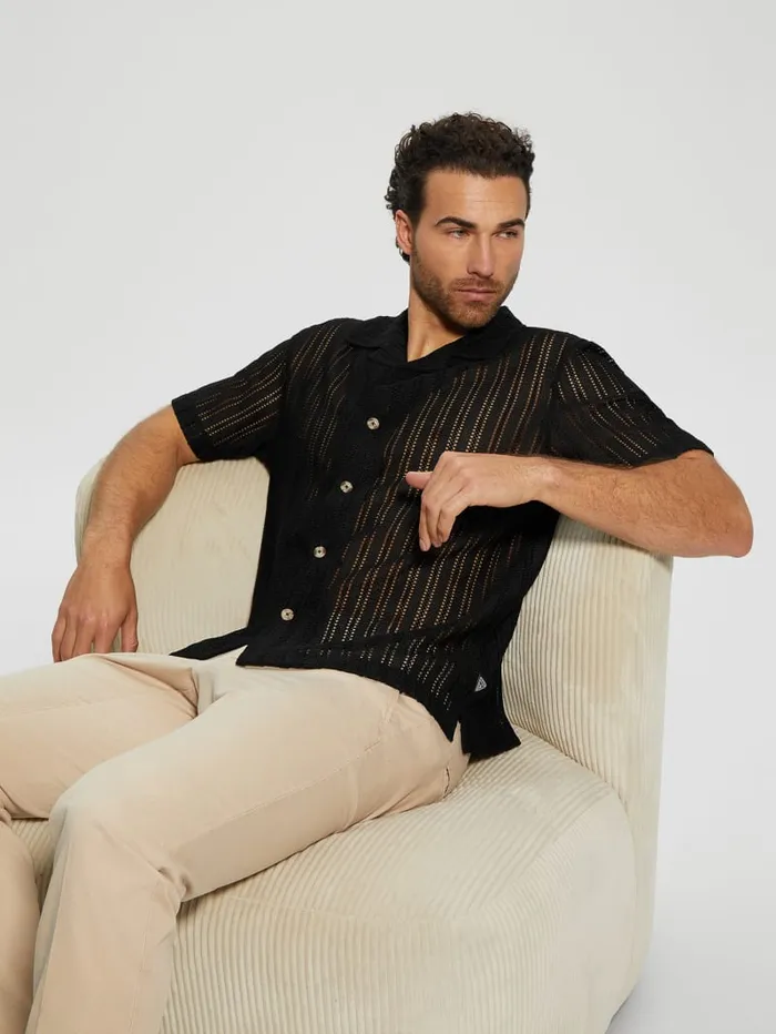 GUESS Shirts Panama Knit Shirt Black 8211 Men