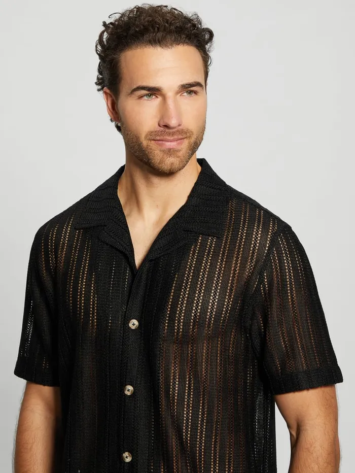 GUESS Shirts Panama Knit Shirt Black 8211 Men