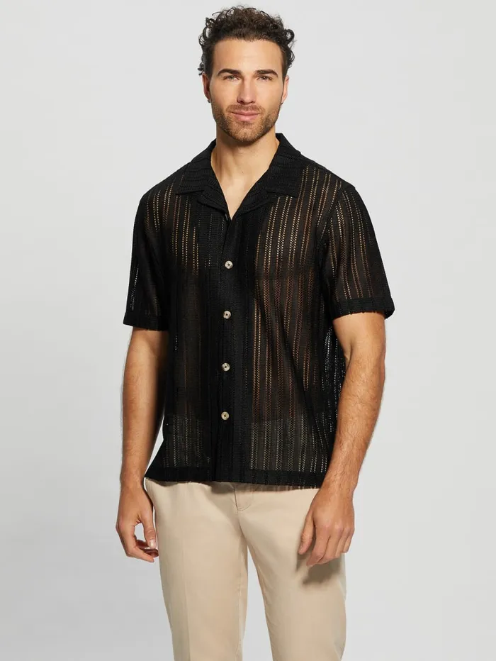 GUESS Shirts Panama Knit Shirt Black 8211 Men