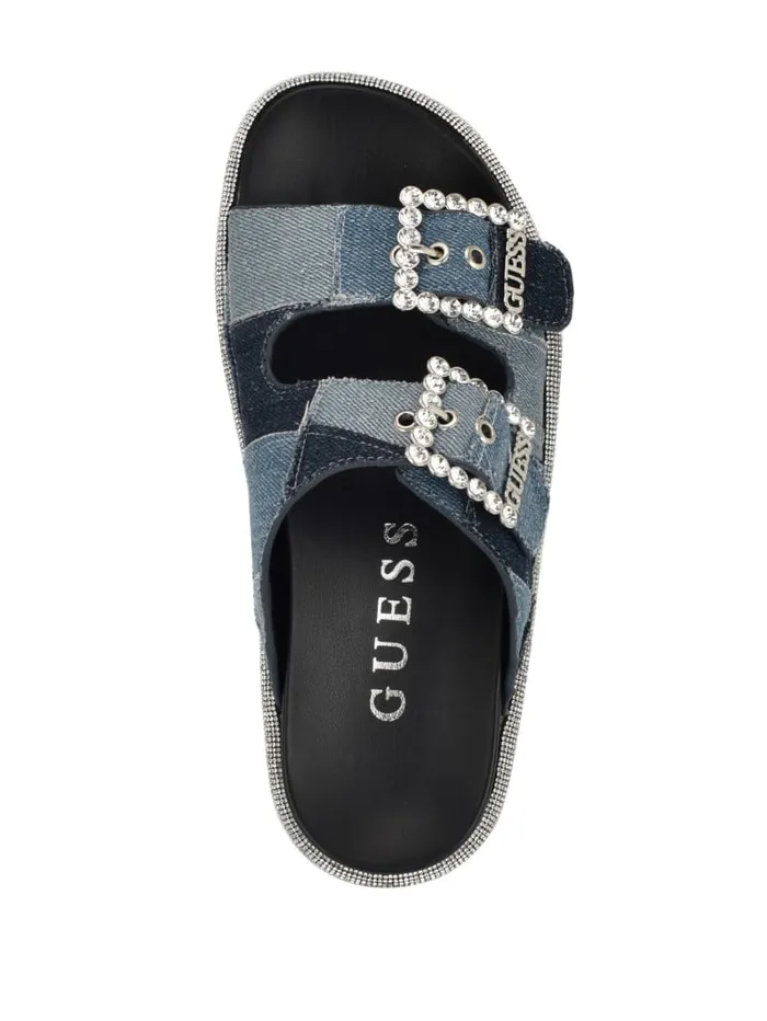 GUESS Shoes Funzya Embellished TwoStrap Denim Slides Blue 8211 Women