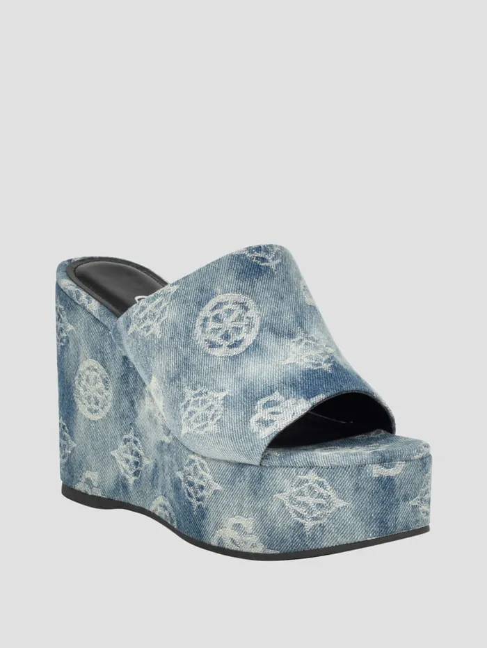 GUESS Shoes Yenise Denim Platform Wedges Blue 8211 Women