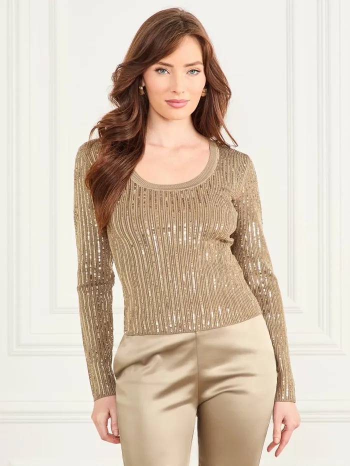 GUESS Sweaters and Knits Musique Sequin Sweater Beige 8211 Women
