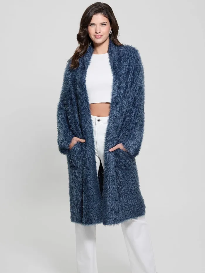 GUESS Sweaters and Knits Nori Fuzzy Cardigan Sweater Blue 8211 Women
