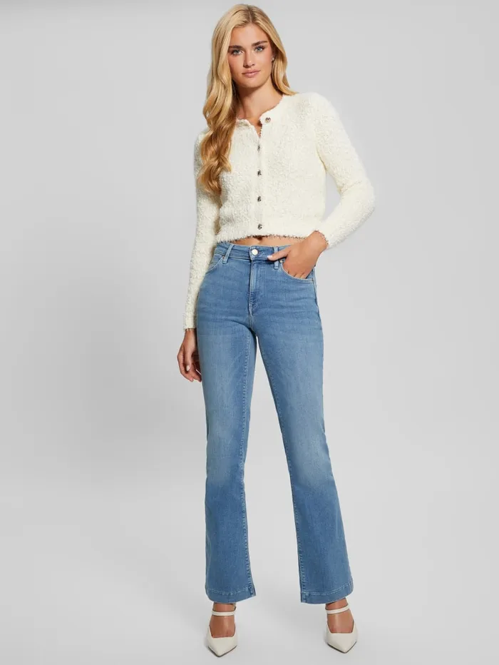 GUESS Sweaters and Knits Ume Boucle Feathered Cardigan White 8211 Women