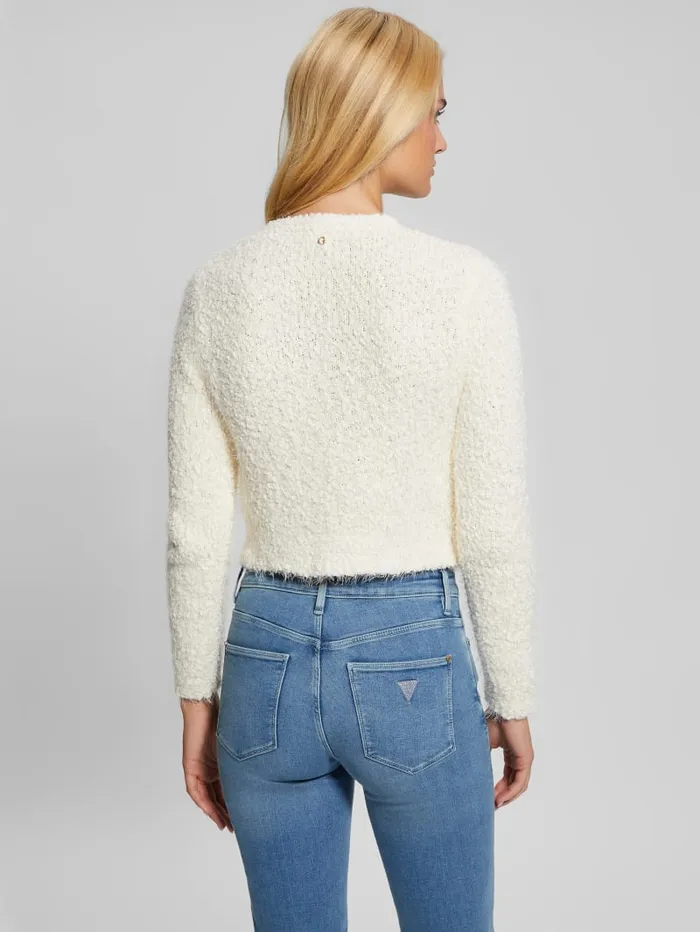 GUESS Sweaters and Knits Ume Boucle Feathered Cardigan White 8211 Women