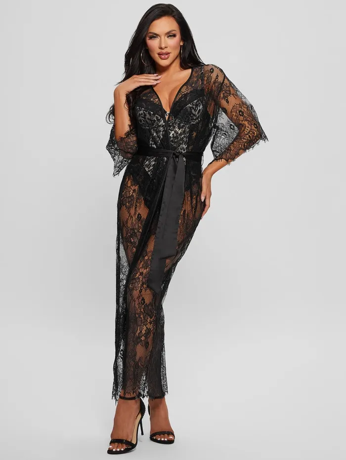GUESS Swimwear SemiSheer Lace Kimono Black 8211 Women
