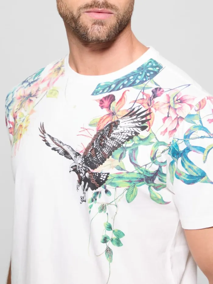 GUESS T Shirts and Tanks Eco Floral Hawk Tee White 8211 Men